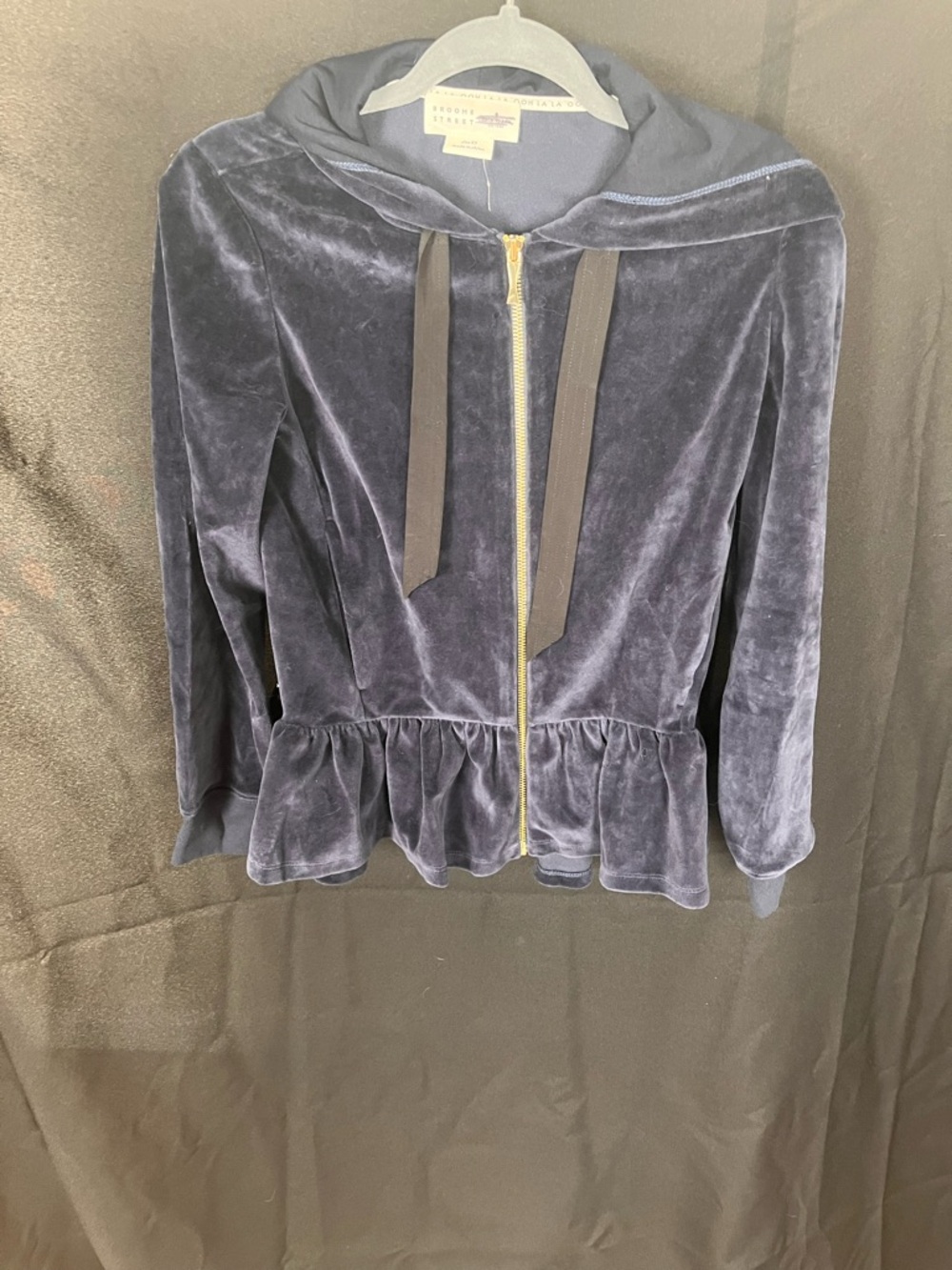 kate spade Velvet Peplum Zip Hoodie in Navy